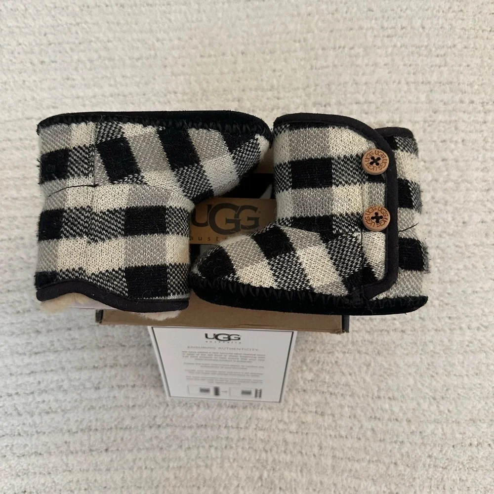 UGG Black and White Plaid Kids Boots